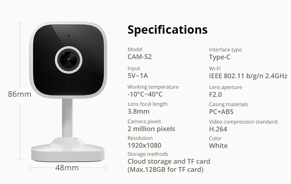 Câmera de Segurança Inteligente 1080P com Detecção Humana e Visão Noturna SONOFF CAM Slim Gen2