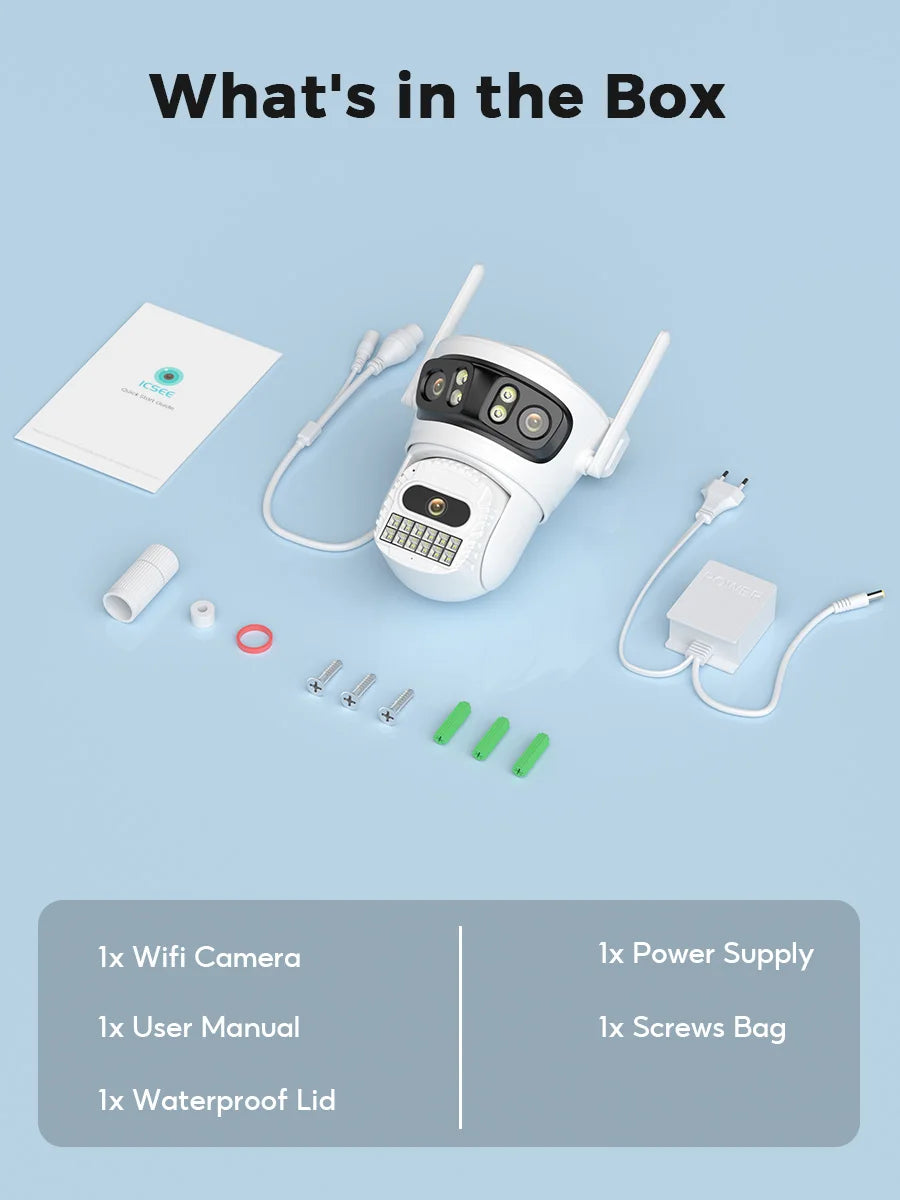 Câmera IP WiFi ZRHUNTER A56 12MP 6K Tripla Lente PTZ Detecção Humana IA Rastreamento Automático Visão Noturna Colorida IP66 App ICSEE - ZRHUNTER