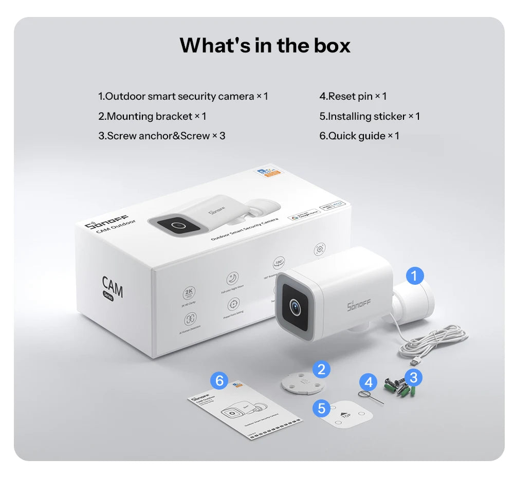 Câmera de Segurança Externa Inteligente SONOFF CAM-B1P 2K HD com Detecção Humana IA IP65 À Prova D'água Rastreamento Inteligente e Visão Noturna Colorida