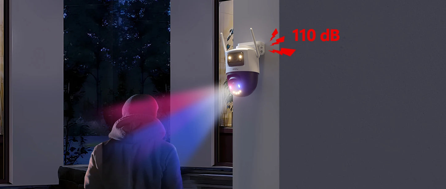 Câmera IMOU Cruiser Dual 2 10MP PTZ WiFi com Lente Dupla, Luz de Alerta Vermelha e Azul, Detecção de Veículos e Pessoas