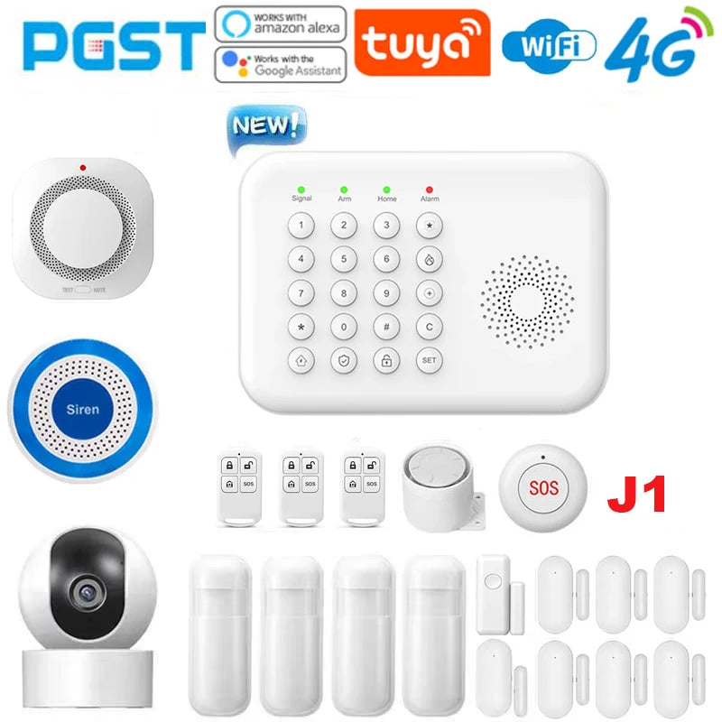 Pgst 4g wifi proteção de segurança alexa tuya vida inteligente automação residencial porta movimento sensor magnético alarme sistema segurança kit a01