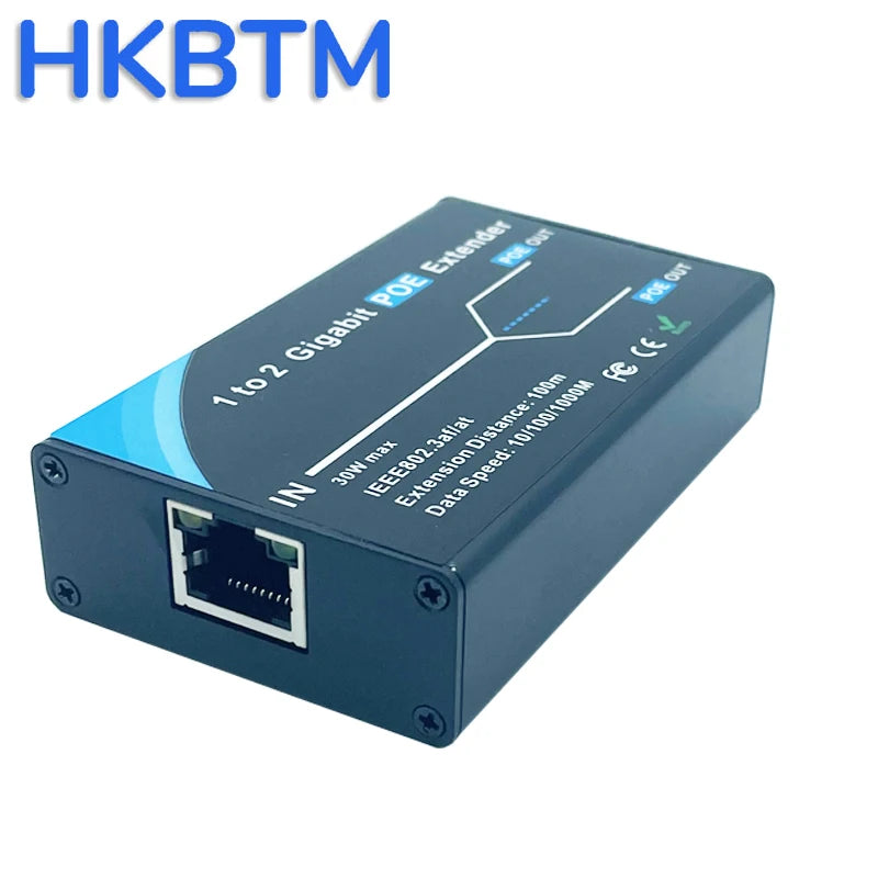 Extensor PoE Gigabit HKBTM 2 Portas - IEEE 802.3af/at PoE+ 10/100/1000Mbps Repetidor 100m Câmera IP