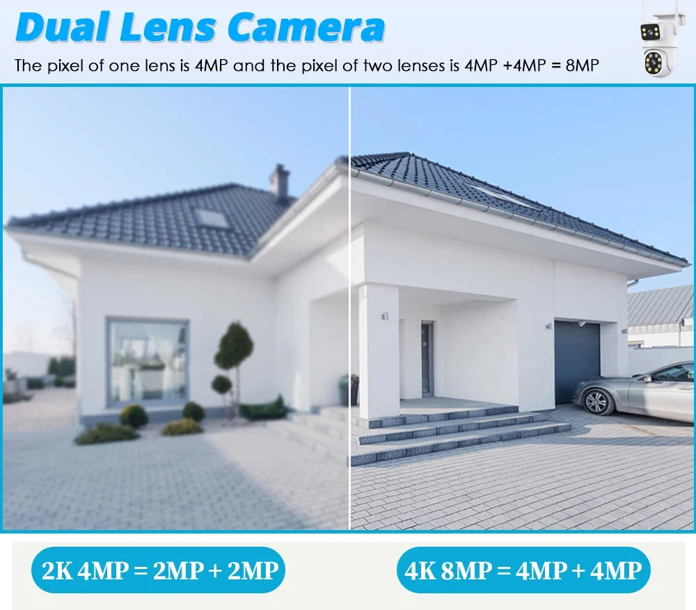 Tuya câmera solar inteligente wifi lente dupla 8mp sem fio ao ar livre câmera de vigilância de vídeo bateria ptz cctv duas telas detecção pir