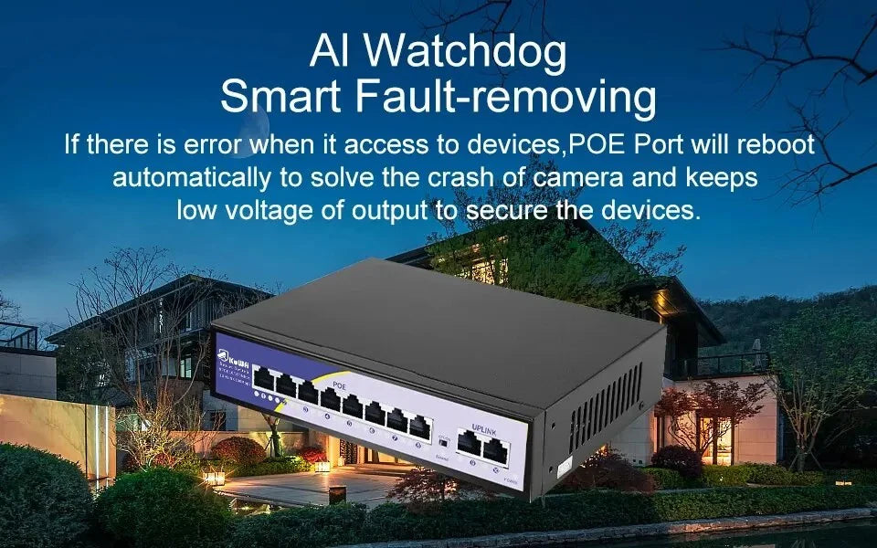 Switch PoE KuWFi 10 Portas 100Mbps - 8 PoE Injetor RJ45 Câmera IP AP Wireless CCTV Plug & Play