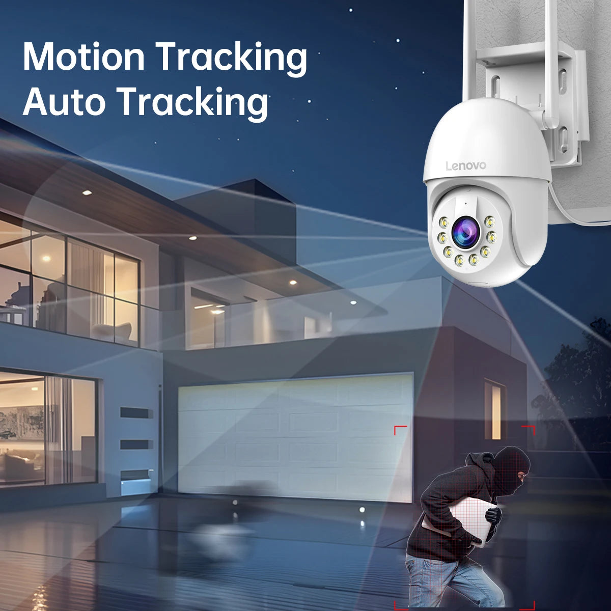 Câmera PTZ WiFi Lenovo 5MP – Externa, Zoom 4x, Visão Noturna Colorida e Áudio Bidirecional
