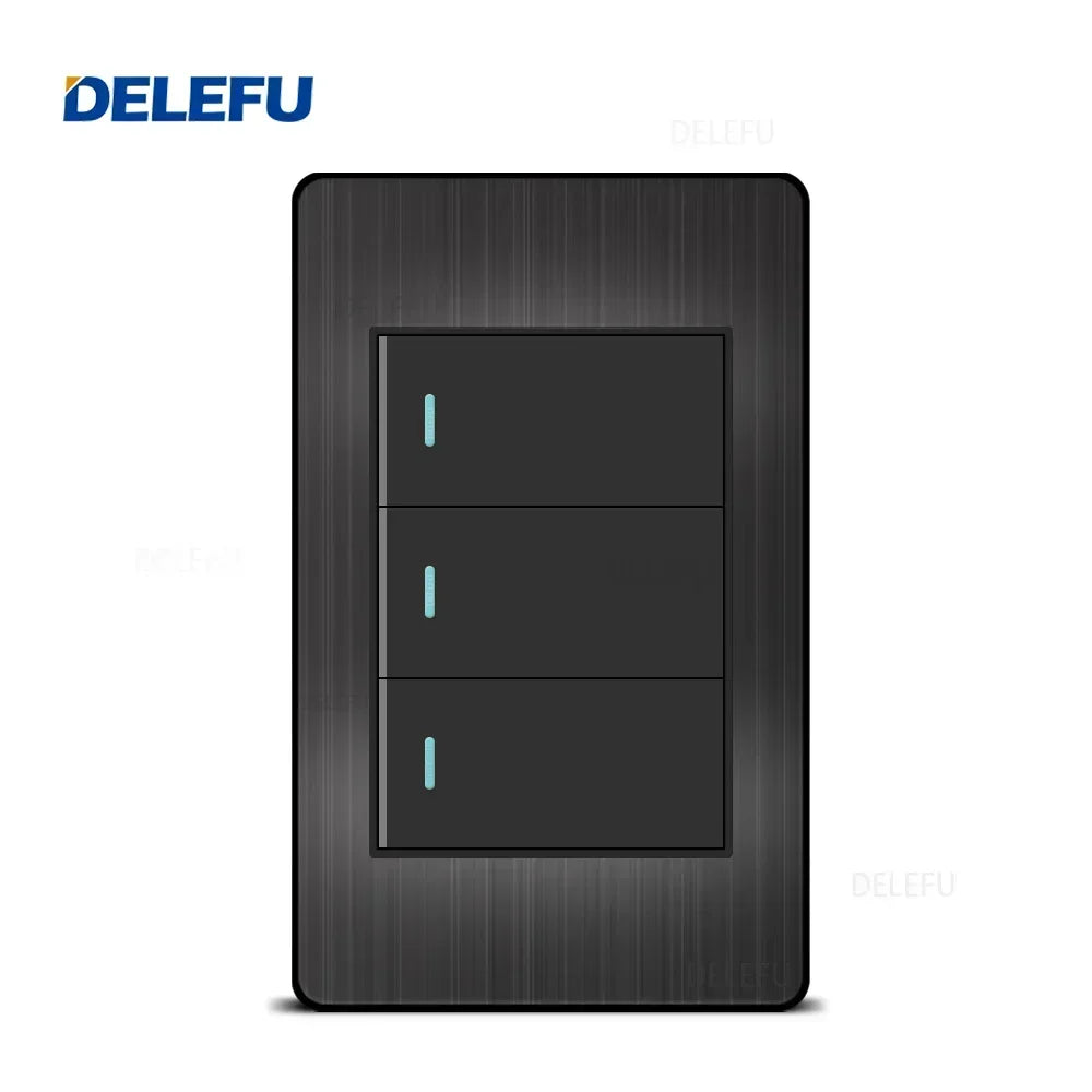 Interruptor e Tomada Padrão Brasileiro 10A com USB Tipo-C Painel Aço Inox Preto Delefu