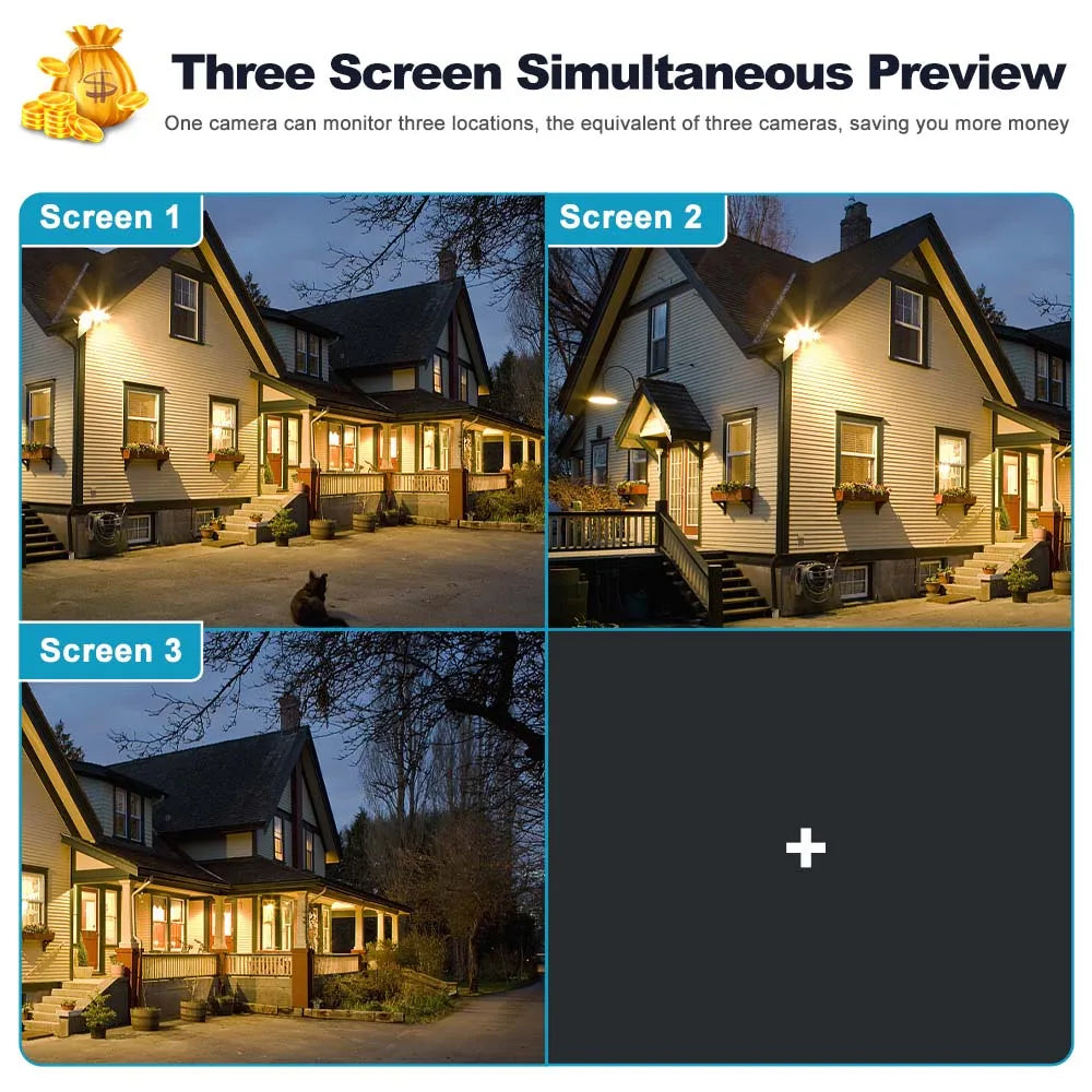 Câmera WiFi 12MP 6K Três Lentes Zoom 10x Rastreamento IA Visão Noturna Colorida CHAMOUS
