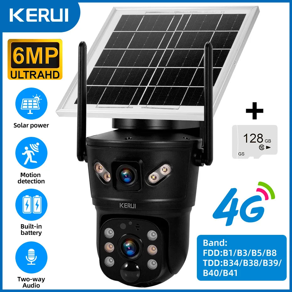 Câmera Solar WiFi/4G 6MP Lente Dupla À Prova D'Água com Painel Solar - Kerui D05