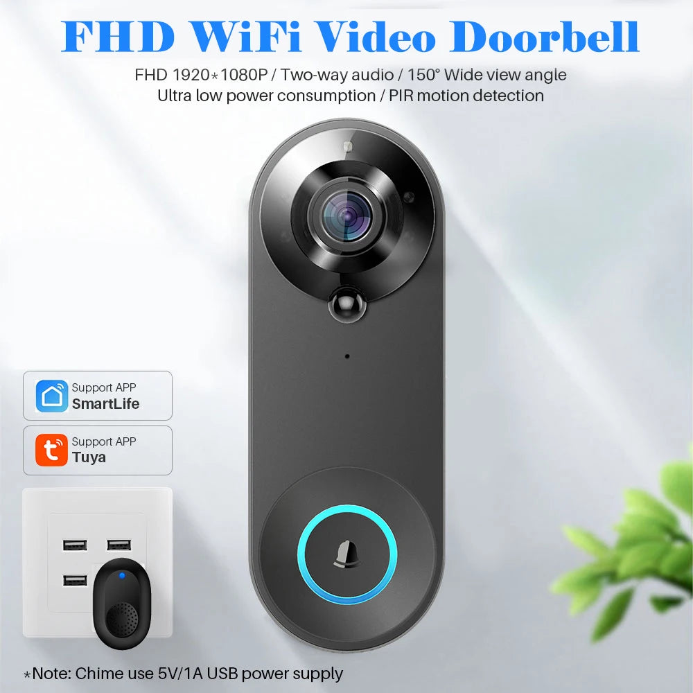 1080p câmera de vídeo sem fio campainha wi fi inteligente campainha da porta tuya segurança em casa inteligente detecção movimento visão noturna intercom campainha
