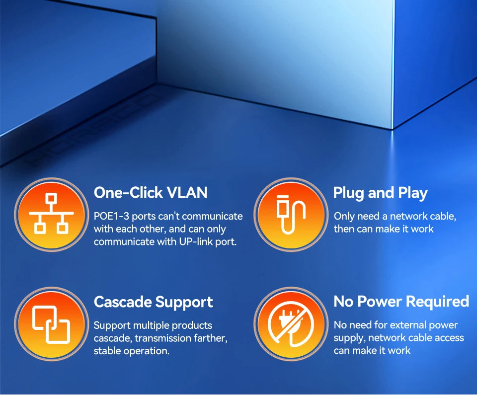 Extensor PoE Gigabit HORACO 4 Portas 30W POE013GS - Repetidor IEEE 802.3af/at 10/100/1000Mbps 10Gbps Plug & Play