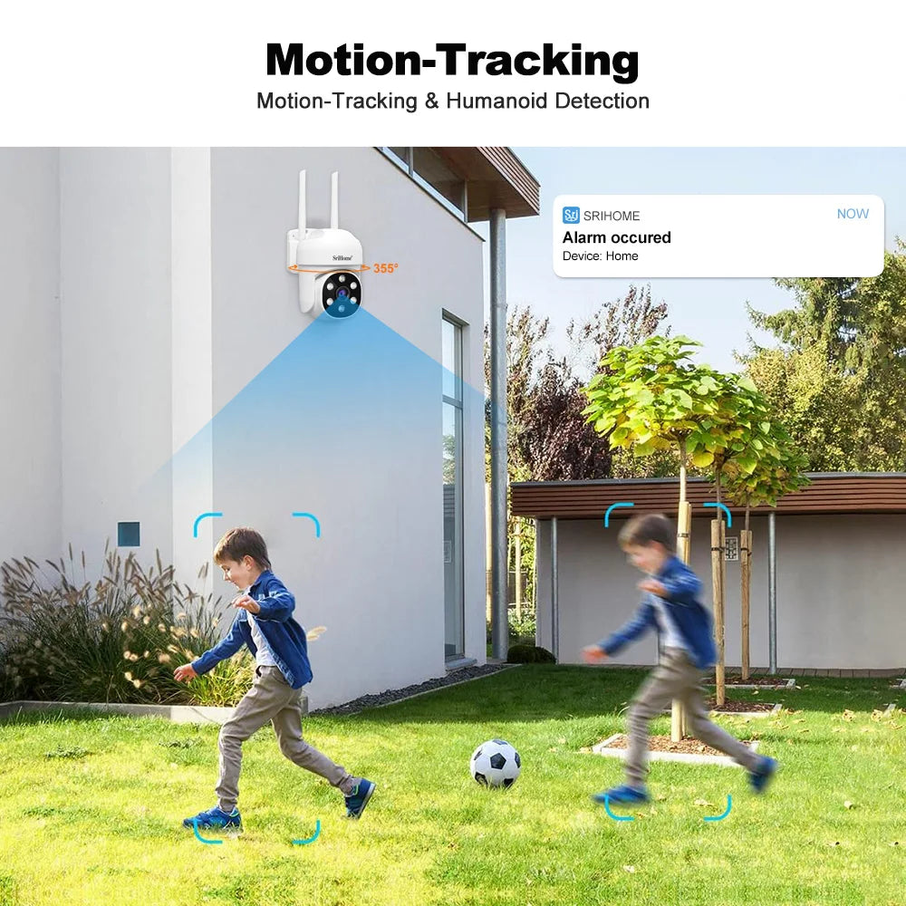 Srihome SH061 Câmera de monitoramento sem fio PTZ AI 1080P Câmera de segurança doméstica Visão noturna Detecção humana Vigilância por vídeo CCTV