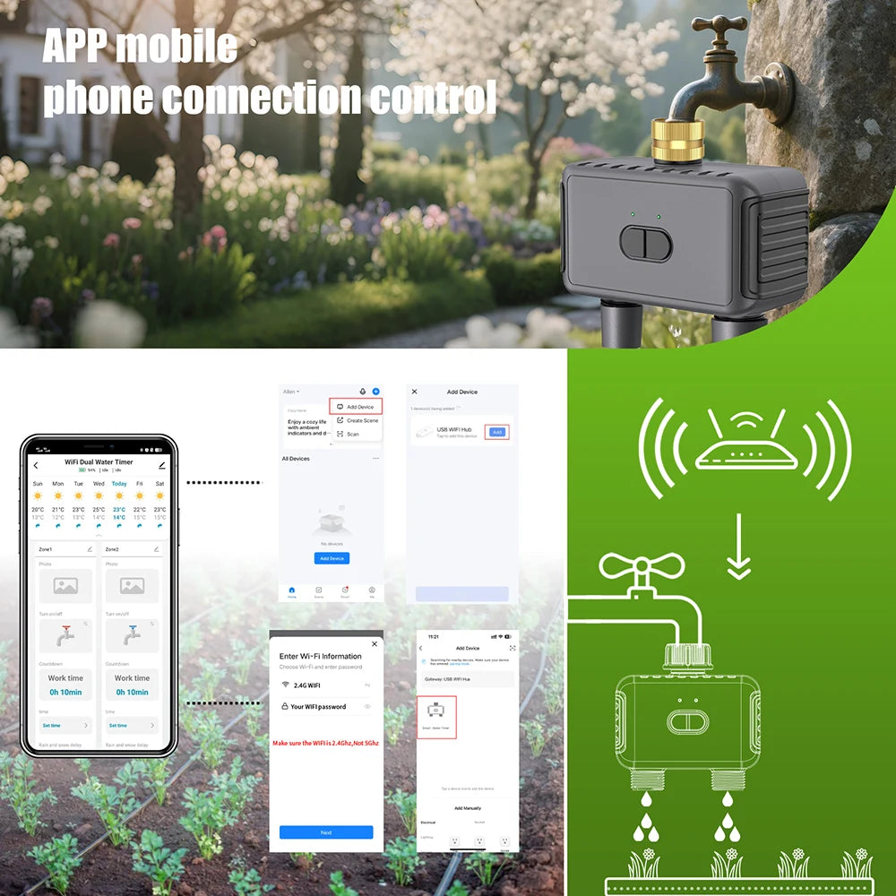 Tuya wi fi temporizador de água automático waterer 2 saídas sistema rega irrigação controle app sprinkler programador para jardim gramado