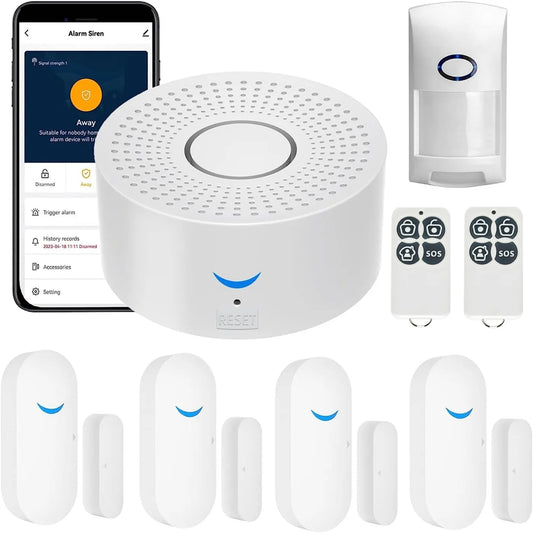 Sistema de alarme de segurança para automação residencial inteligente, wi-fi, sem fio, com sensor de porta, sensor de movimento, aplicativo smart life, sirene de alarme contra roubo