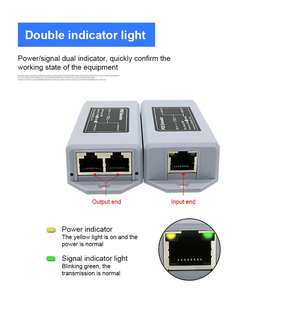 Extensor PoE OMAY 1 para 2 Portas Gigabit - IEEE 802.3af/at 48V 100/1000Mbps Extensão 100m Câmera IP NVR