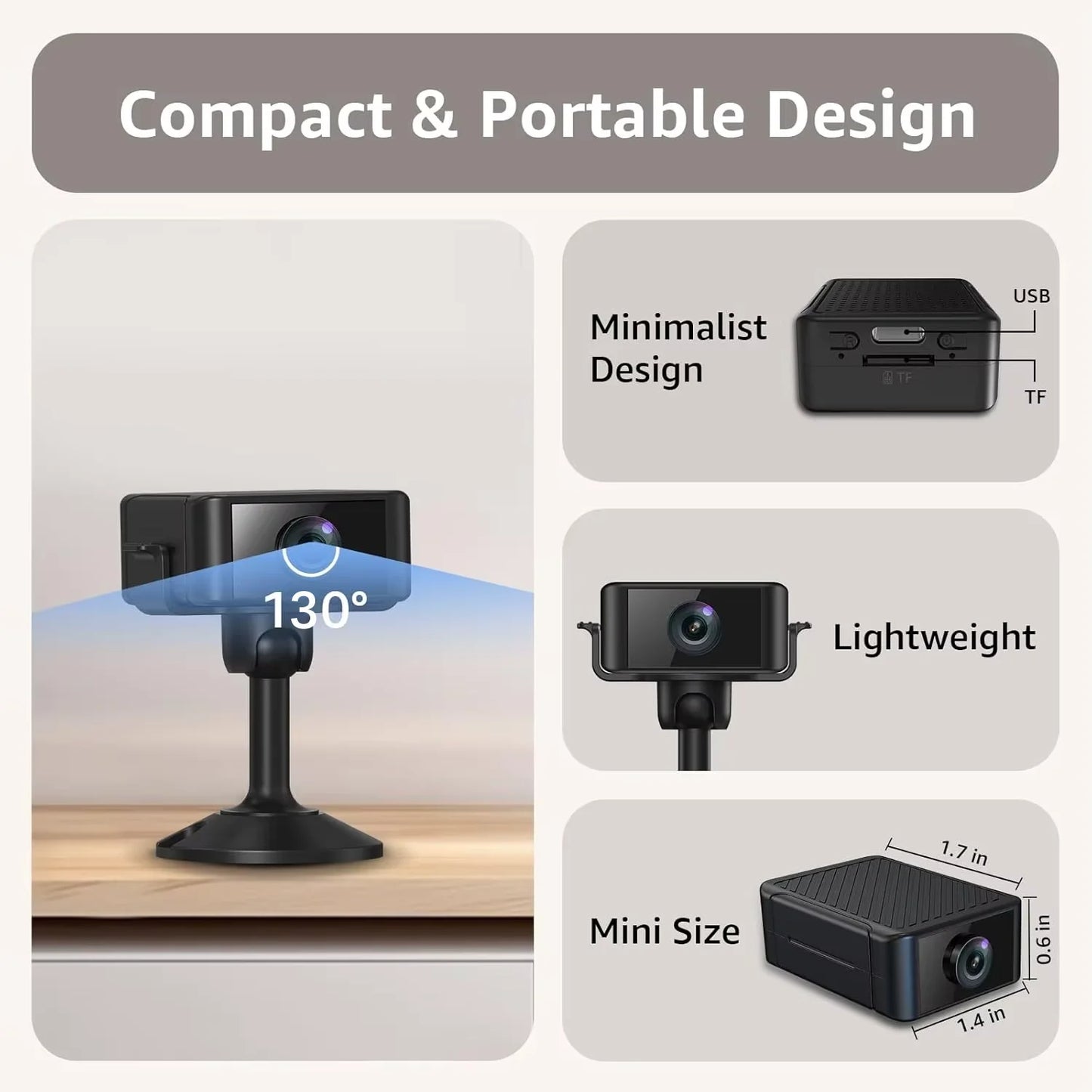 Mini Câmera VESAFE 1080P – WiFi Banda Dupla, Visão Noturna, Bateria 4h e Detecção de Movimento