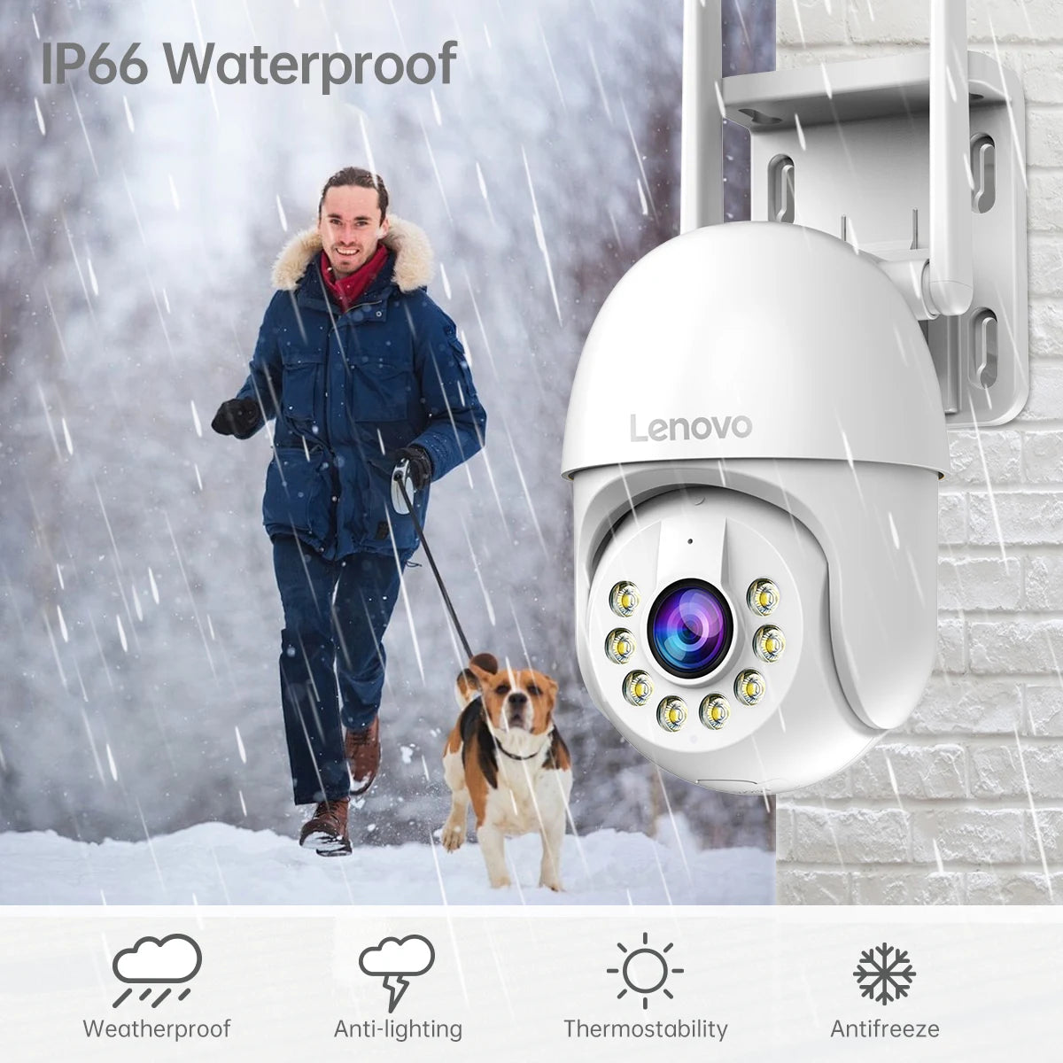 Câmera PTZ WiFi Lenovo 5MP – Externa, Zoom 4x, Visão Noturna Colorida e Áudio Bidirecional