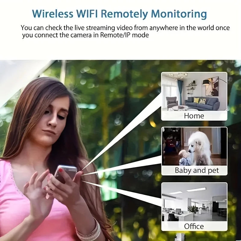 Mini Câmera WiFi 1080P – Portátil, USB, Visão Noturna, Detecção de Movimento e Alarme Remoto