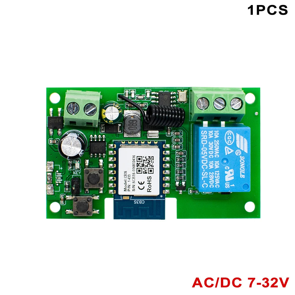 Tuya wifi inteligente portão de garagem interruptor do motor acesso porta elétrica dc 12v 24v 32v ac 220v 1/2ch módulo relé pulso rf433 remoto alexa