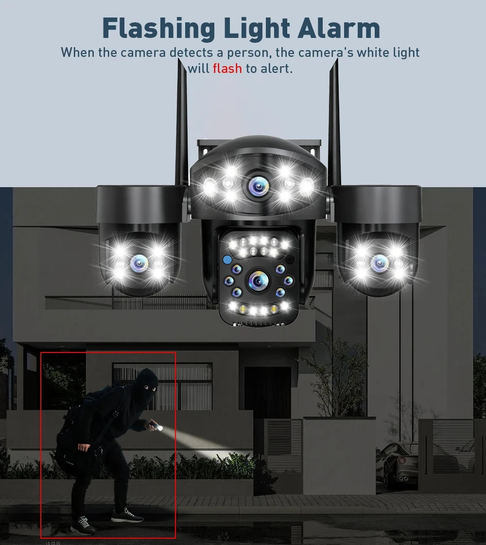 Câmera wi-fi de 4 lentes, 20mp, segurança doméstica externa, 4 telas, zoom 12x, rastreamento automático, cor, visão noturna, cctv, vigilância sem fio