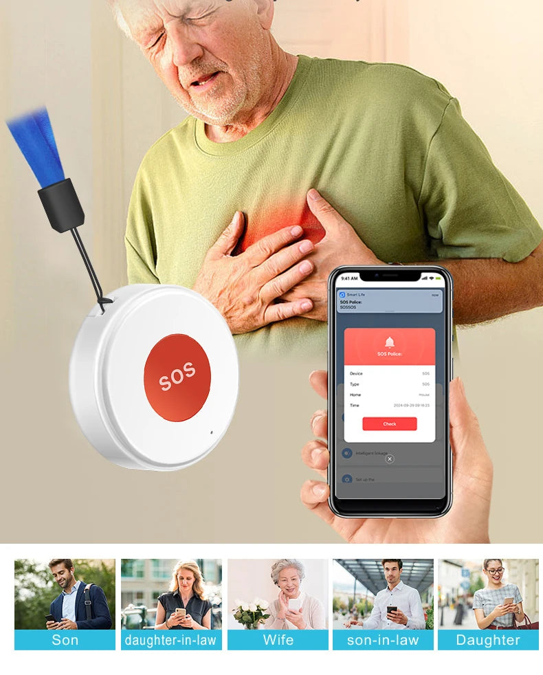 Tuya wifi sos botão uma chave de emergência sem fio alarme segurança dispositivo pânico para idosos crianças segurança em casa vida inteligente app remoto