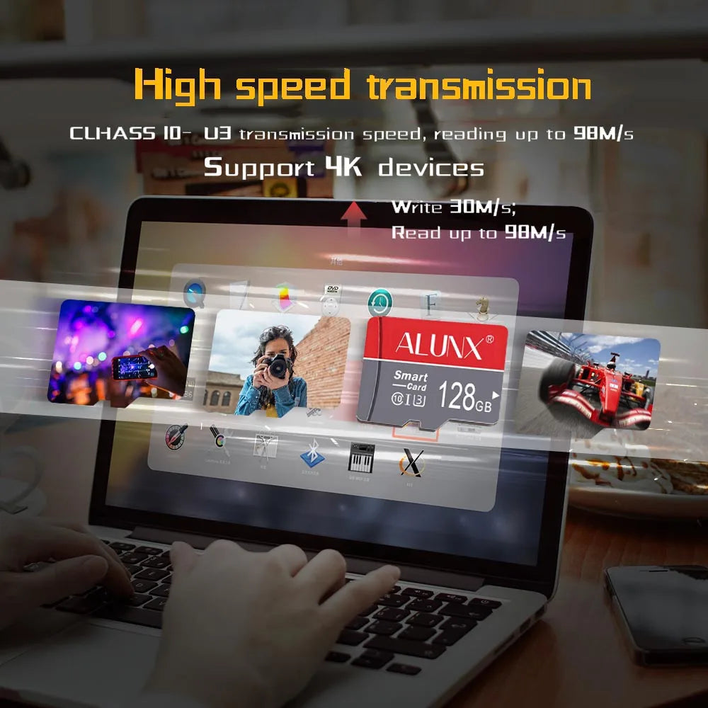 Cartão de Memória MicroSD ALUNX - Classe 10 UHS-I U3 V10 A1 - 8GB a 128GB - Alta Velocidade