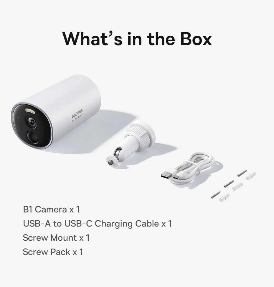 Câmera de Segurança Baseus B1 2K WiFi Sem Fio com Bateria 7800mAh, Gravação 24/7 e Armazenamento Interno 8GB