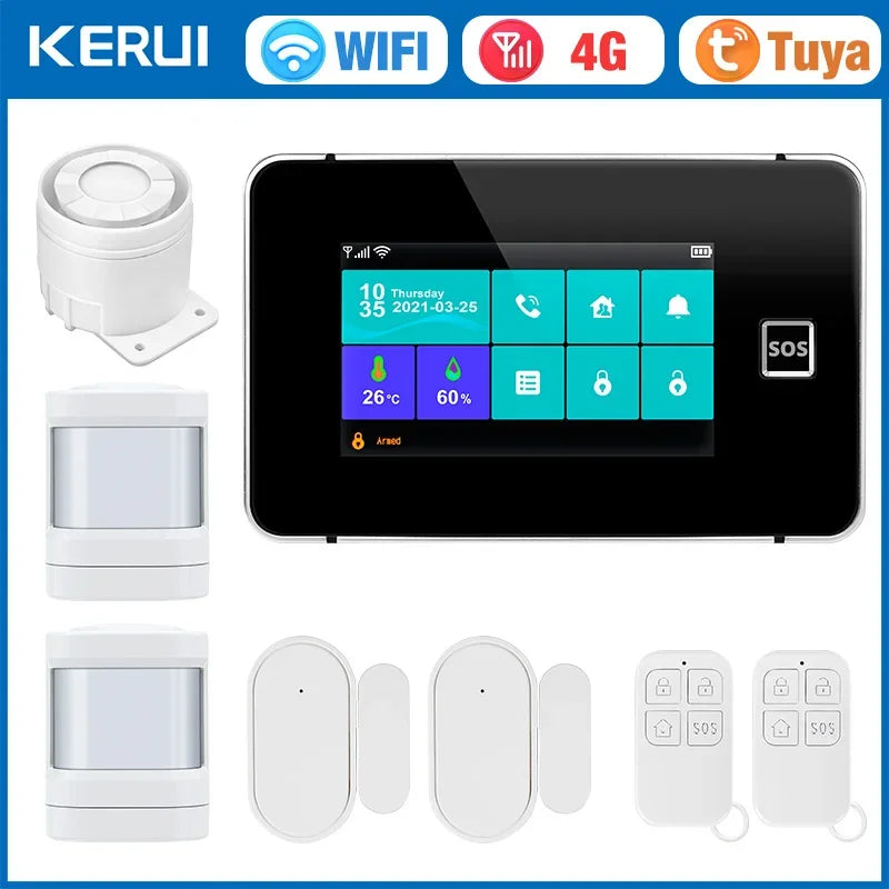 Central de Alarme KERUI G64B 4G WiFi Tela Touch 4.3" com Tuya Smart 100 Zonas Temperatura Umidade - KERUI
