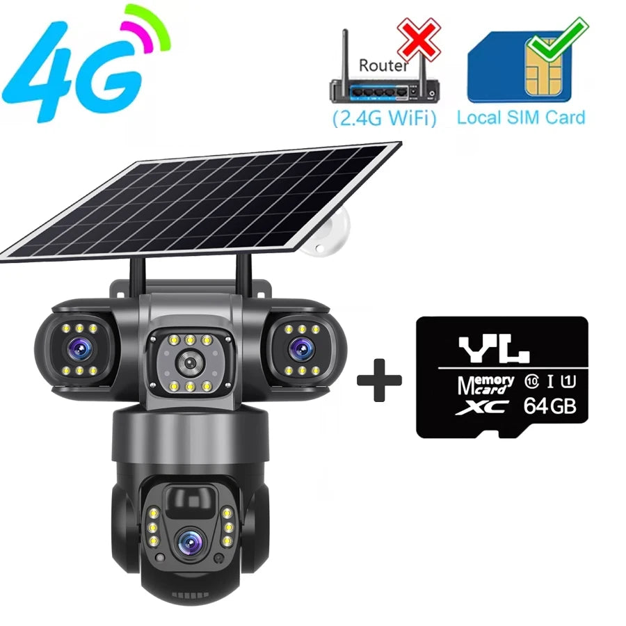 V380PRO 3 Lente WiFi Câmera Solar 15MP 360 Ao Ar Livre À Prova D 'Água CCTV Visão Noturna Câmera de Áudio Bidirecional Rastreamento Móvel 4G Câmera IP