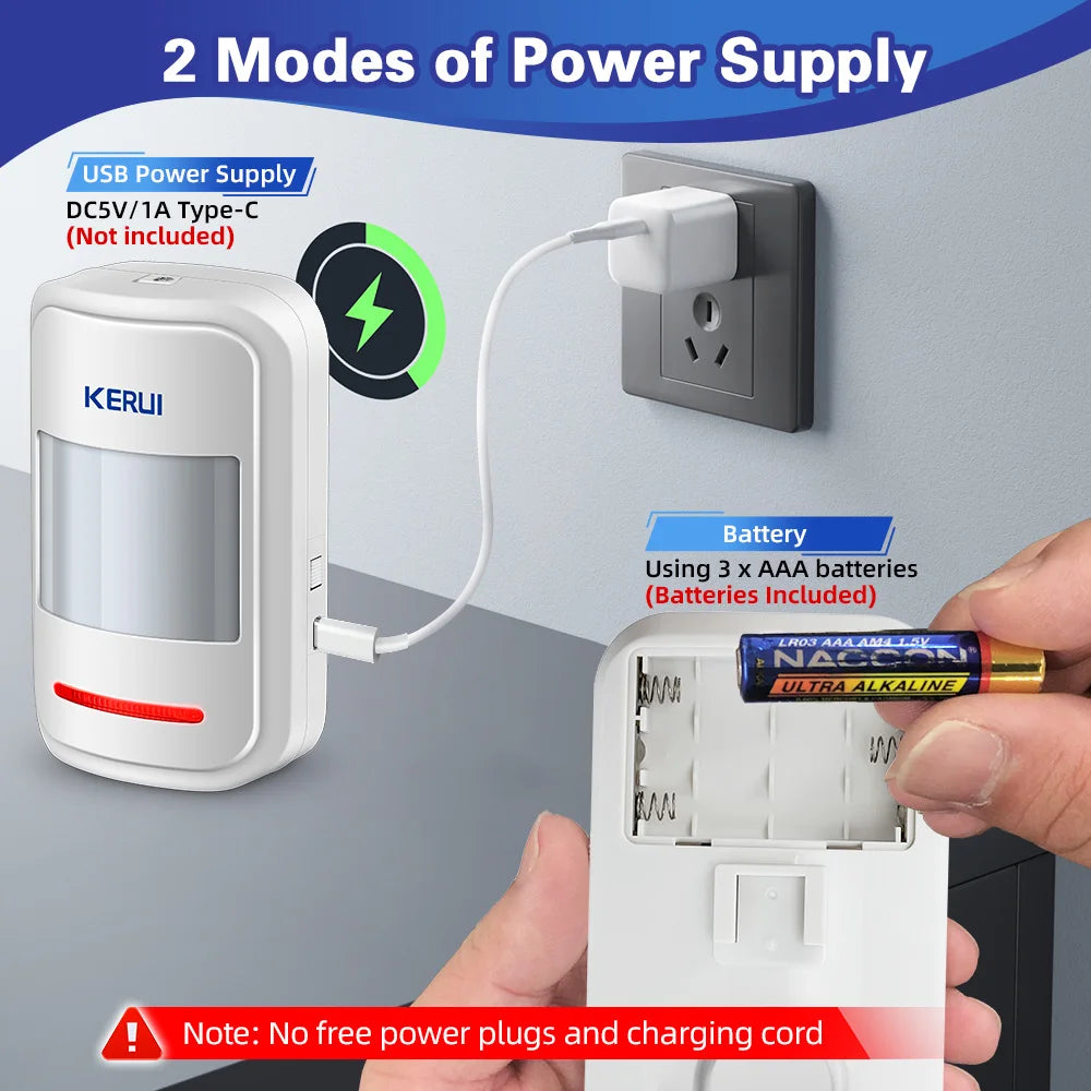 Sensor de Movimento PIR KERUI HW19 com Alarme Sonoro Timbre e Controle Remoto SOS para Idosos - KERUI