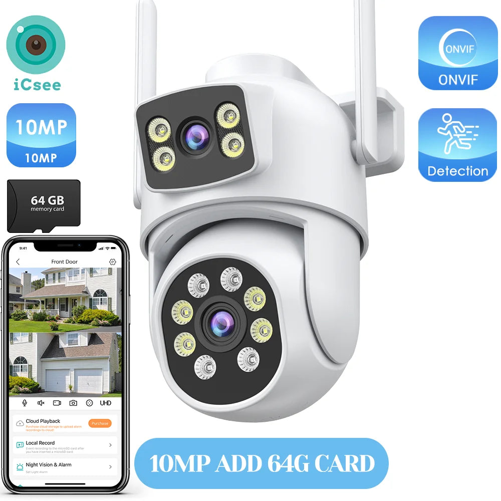 Câmera IP WiFi ZRHUNTER A56 12MP 6K Tripla Lente PTZ Detecção Humana IA Rastreamento Automático Visão Noturna Colorida IP66 App ICSEE - ZRHUNTER