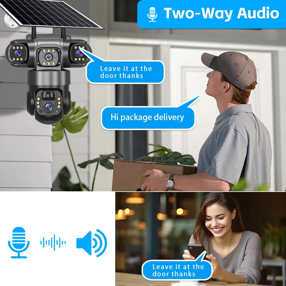 V380PRO 3 Lente WiFi Câmera Solar 15MP 360 Ao Ar Livre À Prova D 'Água CCTV Visão Noturna Câmera de Áudio Bidirecional Rastreamento Móvel 4G Câmera IP