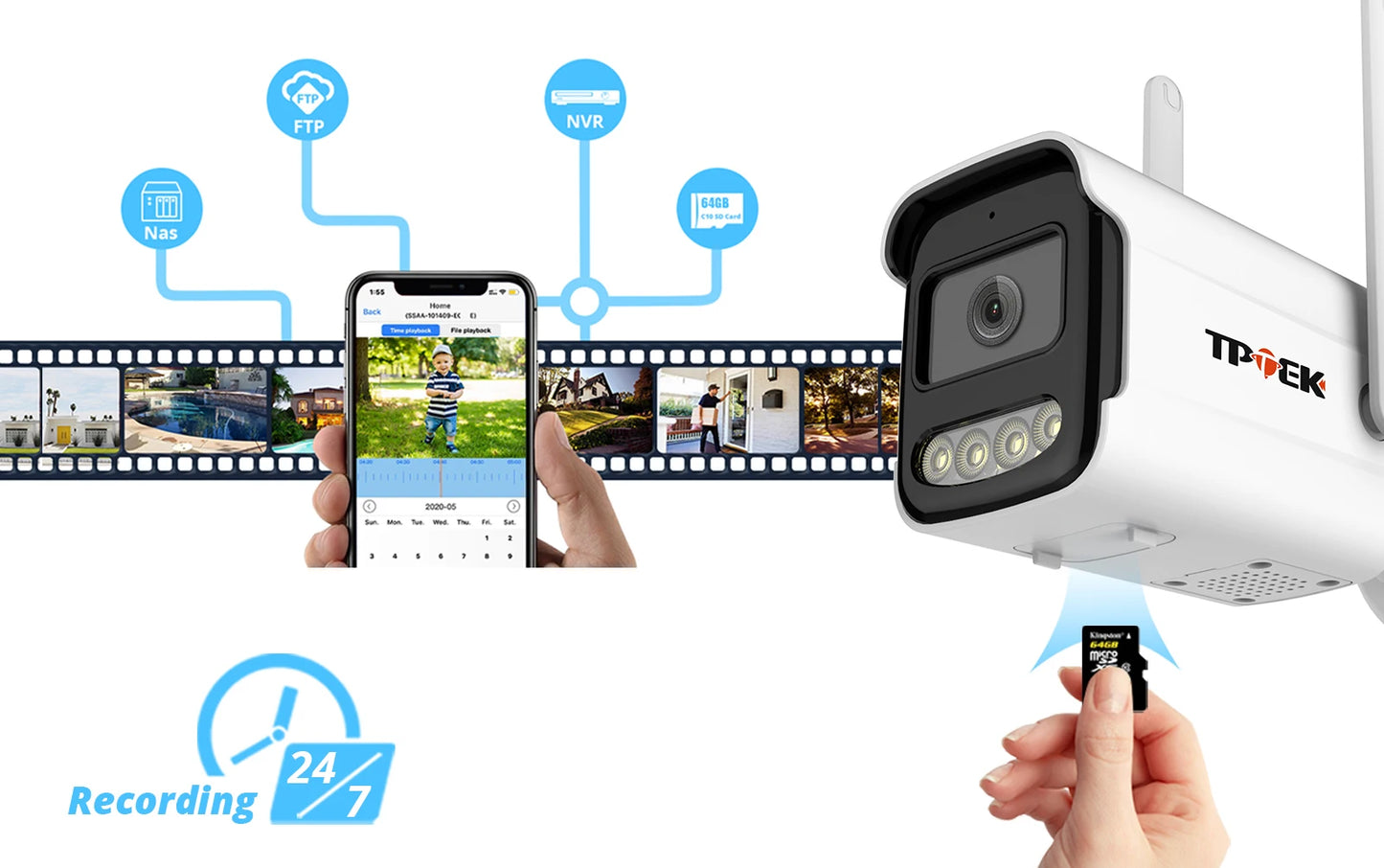 Câmera TPTEK 8MP 4K WiFi IP Bullet com IA Humana Visão Noturna 30m ONVIF IP66