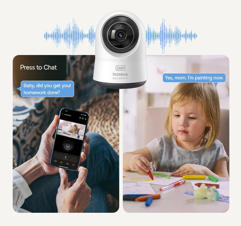 Câmera Baseus P1 Pro 5MP 3K WiFi Dual Band 2.4G/5G 360° com IA Quádrupla