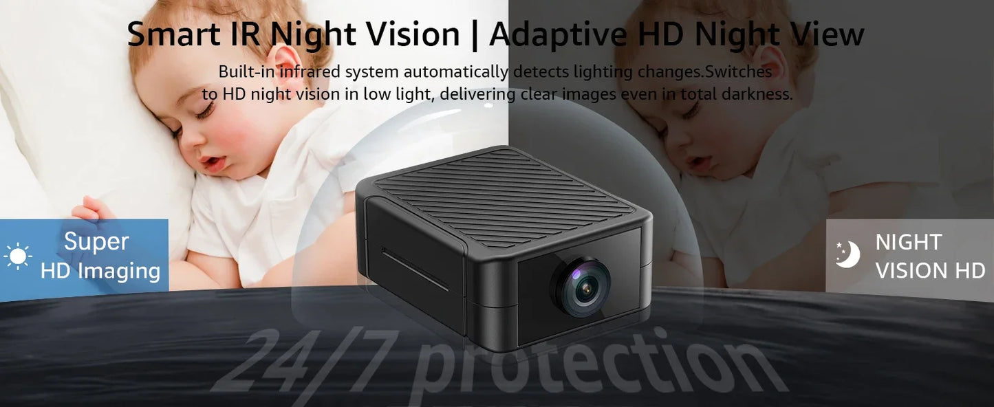 Mini Câmera VESAFE 1080P – WiFi Banda Dupla, Visão Noturna, Bateria 4h e Detecção de Movimento