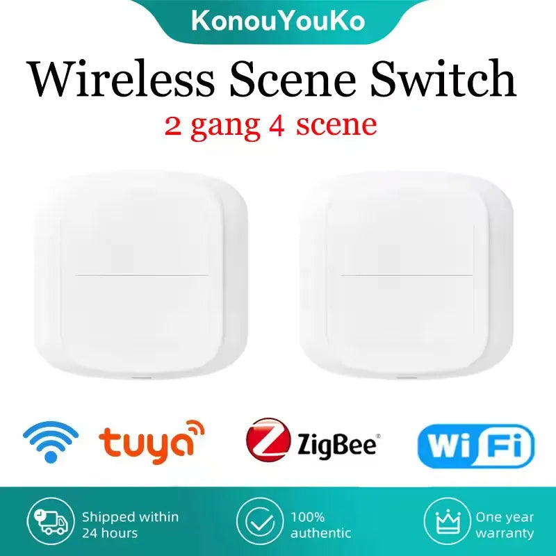 Tuya Interruptor de Cena Inteligente 2 Gang – Zigbee ou WiFi, 4 Cenas