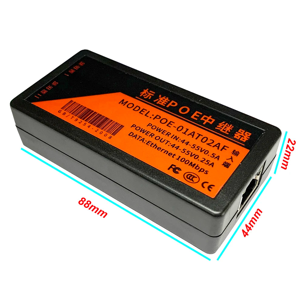 Extensor PoE HKBTM 2 Portas 100Mbps - IEEE 802.3af Extensão 100m Câmera IP NVR AP VoIP Compacto