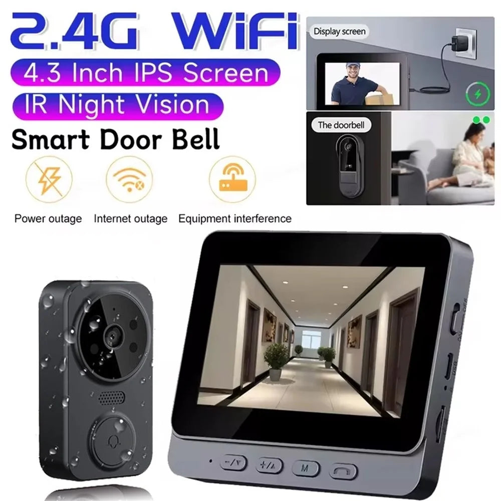 Pacote de câmera de campainha de vídeo sem fio sistema de segurança inteligente com visão noturna 2.4G WiFi HD detecção de movimento e armazenamento em nuvem