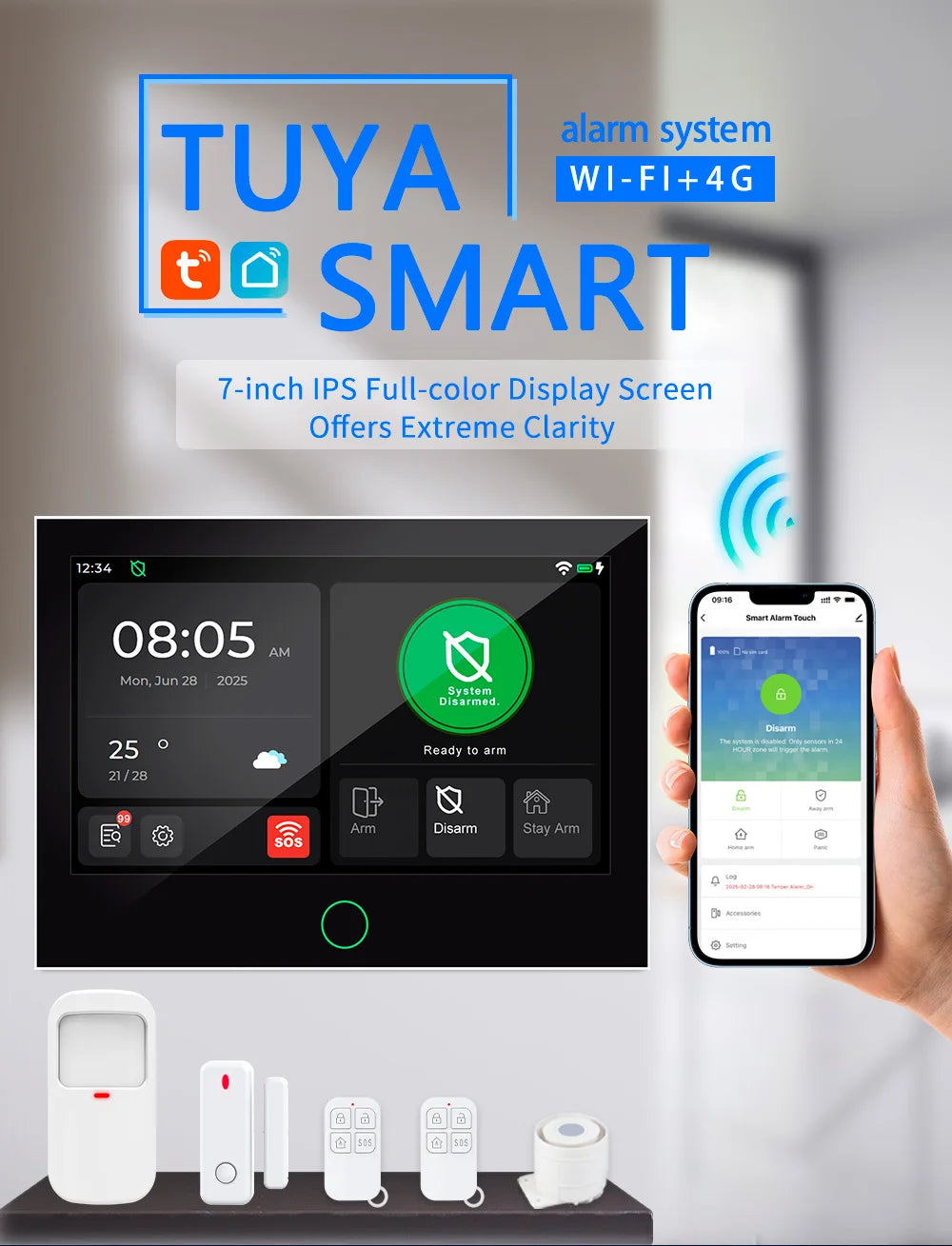 Sistema de Alarme Inteligente WiFi/4G GSM com Tela Touch IPS 7" Sensor Movimento Sirene - Kerui G70
