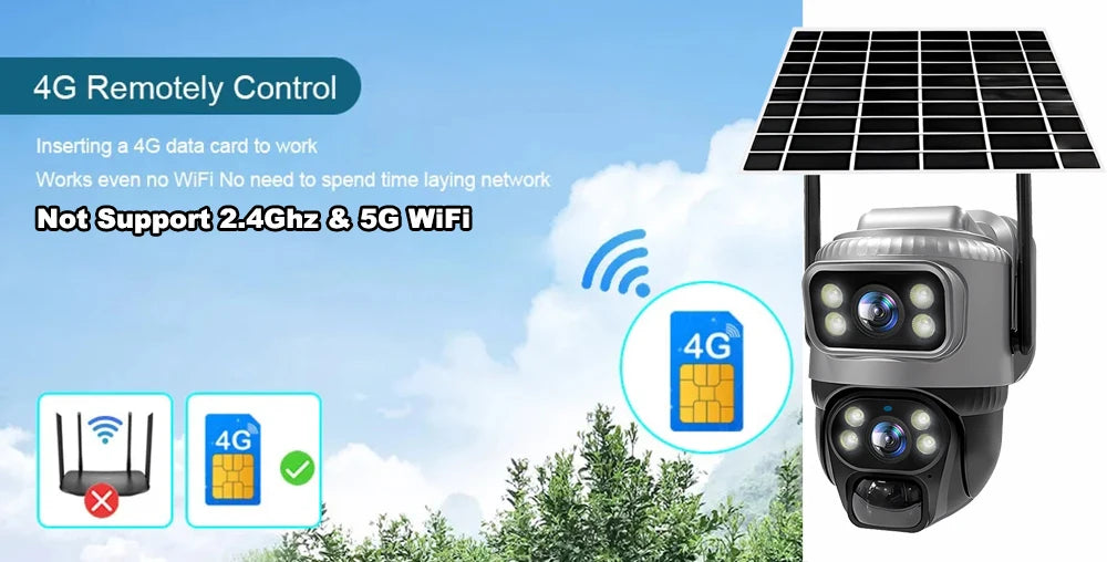 Câmera IP Solar 4G V380 8MP Lente Dupla PTZ 355° Bateria 8000mAh PIR+Radar Detecção Humana Visão Noturna IP66 App V380 - V380