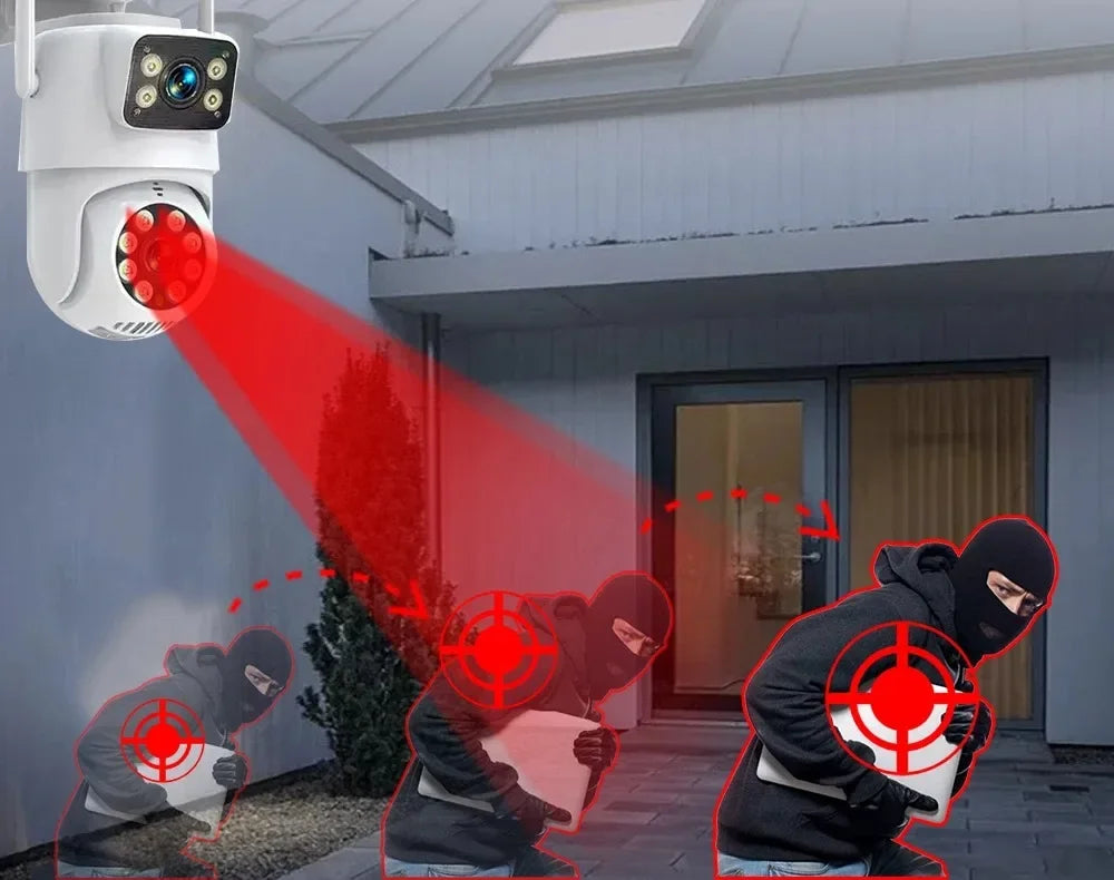 Tuya câmera ip de segurança sem fio ao ar livre 4k 8mp hd lente dupla externa wifi câmera ptz rastreamento automático câmera de vigilância de rua