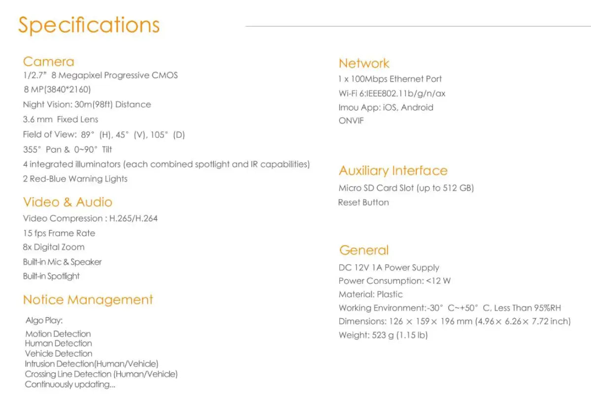 Câmera IMOU Cruiser SC 8MP 4K WiFi/PoE - Rastreamento Inteligente - Visão Noturna Colorida