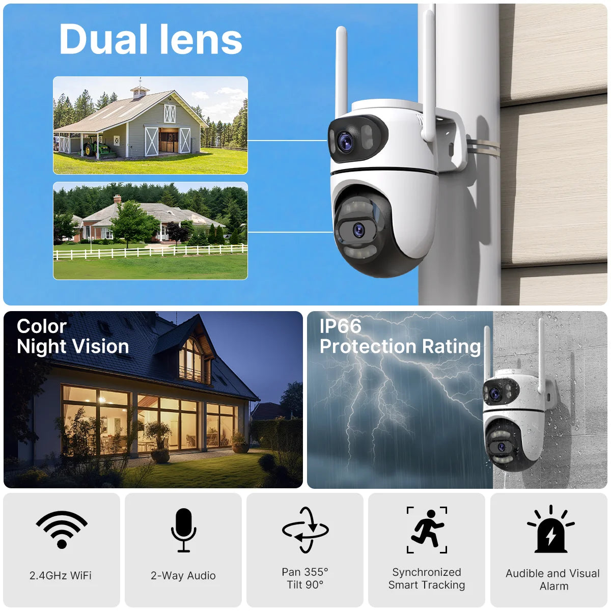 Câmera WiFi PTZ 8MP 4K Lente Dupla Tela Dupla Rastreamento IA Alexa USB Tipo-C UDECER