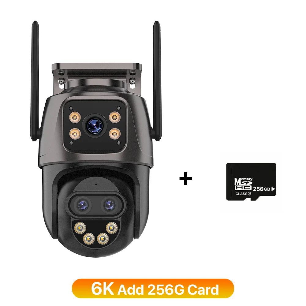 Câmera IP Wonsdar 6K 9MP WiFi - Três Lentes - PTZ 8x Zoom - Tela Dupla - Visão Noturna Colorida - iCSee