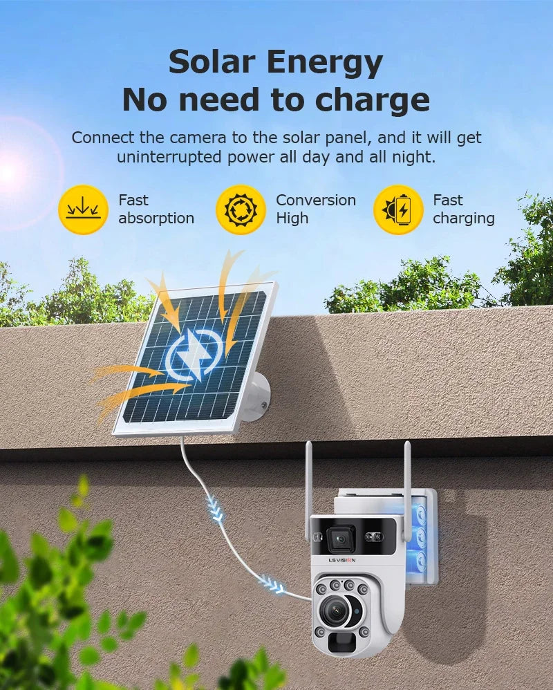 Câmera Solar 4K com Zoom Óptico 20X e Rastreamento Automático | Tela Dupla 4G/WiFi | LS Vision 12MP