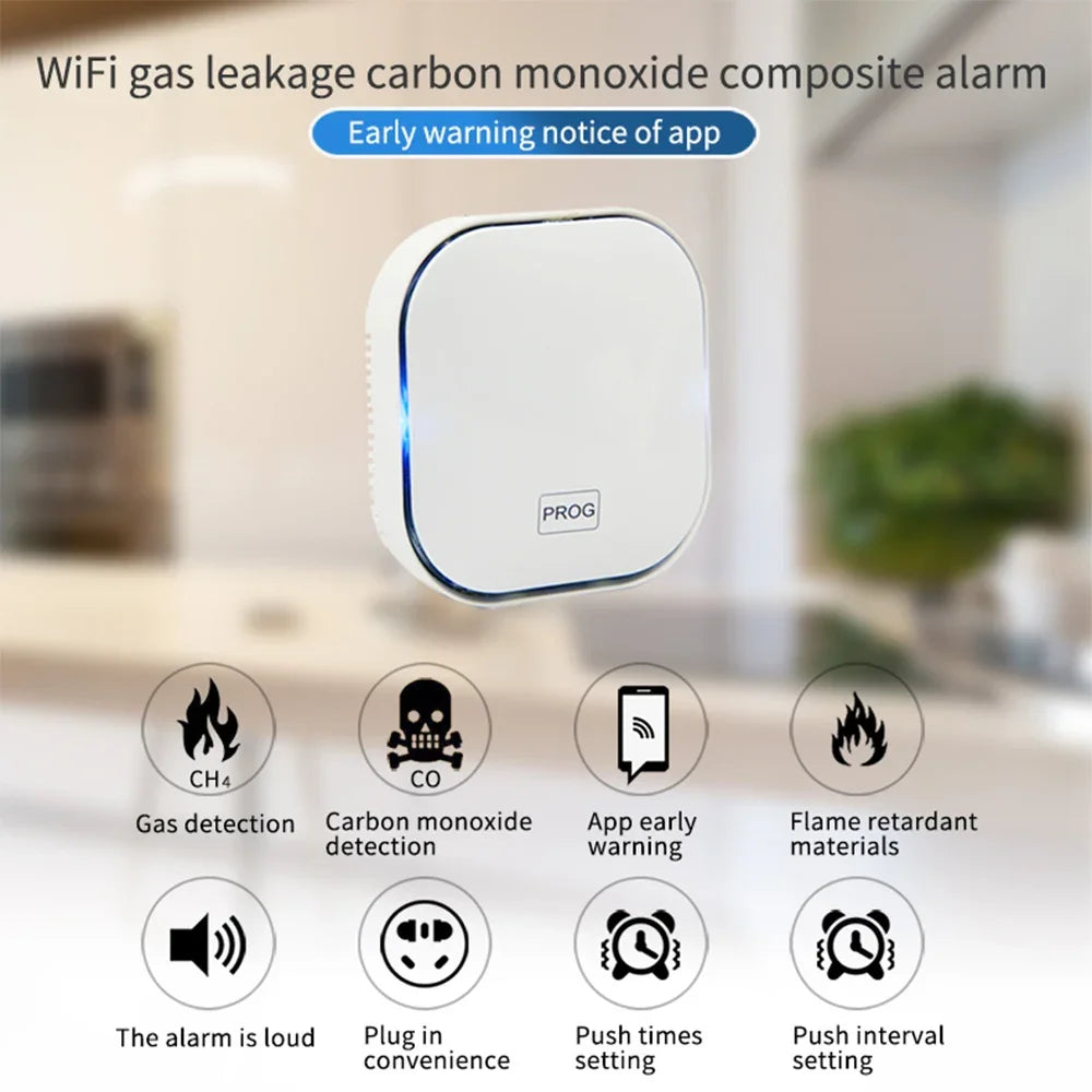Detector de Gás Natural e Monóxido de Carbono WiFi Inteligente com Alarme Tuya Smart Life IHOMECAM