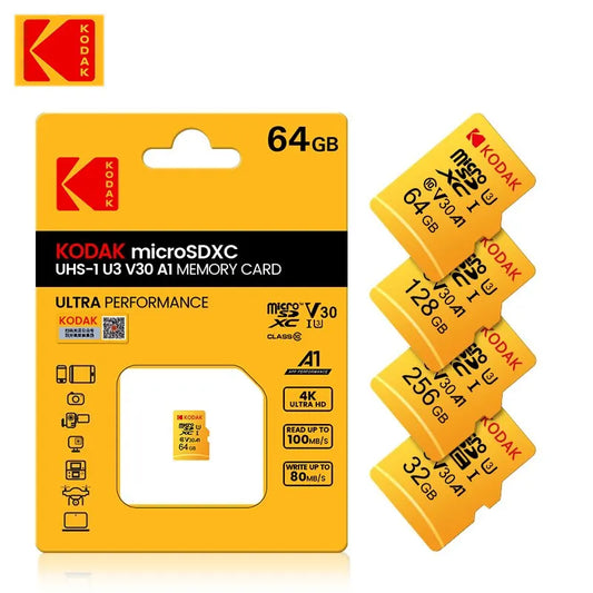 Cartão de Memória Kodak MicroSD 32GB 64GB 128GB 256GB Classe 10 UHS-III A1 V30 Alta Velocidade