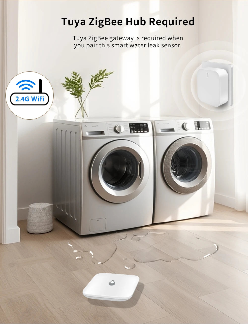 Sensor de Vazamento de Água Zigbee - Detector Inteligente com Alarme - Tuya/Home Assistant/eWeLink