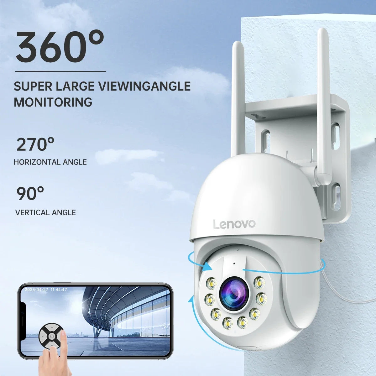 Câmera PTZ Lenovo 2K – WiFi 2,4GHz + Cabo RJ-45, Pan 360°, Visão Noturna Colorida e IP66