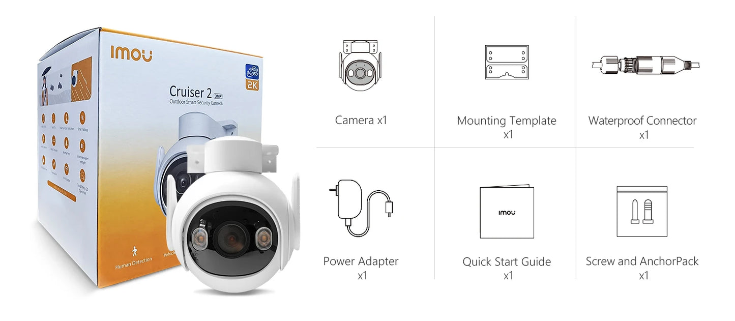 Câmera IMOU Cruiser 2 5MP 3K WiFi - PTZ 360° - Rastreamento IA - Visão Noturna Colorida