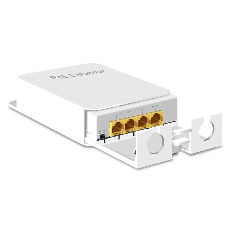 Extensor PoE 4 Portas Gigabit Repetidor IP55 - 100/1000Mbps VLAN 44-57V Externo Câmera Wireless AP